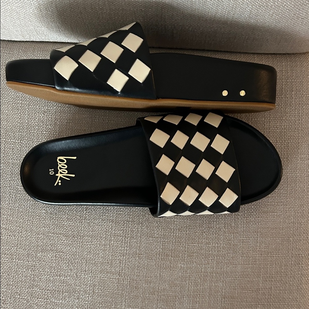 Beek Pelican Woven Slide Sandals Black White Checkerboard Size 10 - Picture 6 of 6